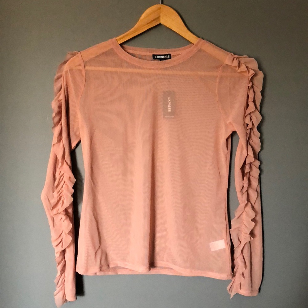 NWT Express Sheer Ruffle Mesh Tee - Picture 2 of 6